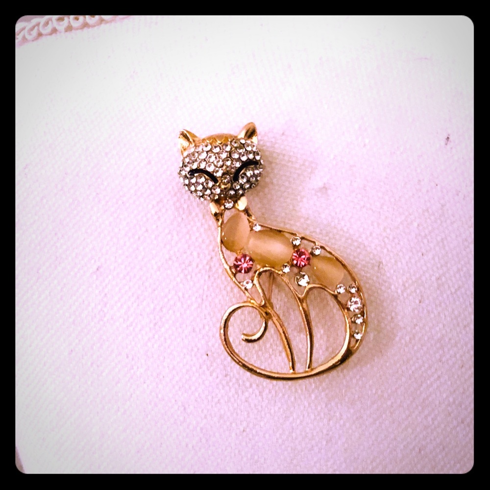 Cat jeweled Brooch
